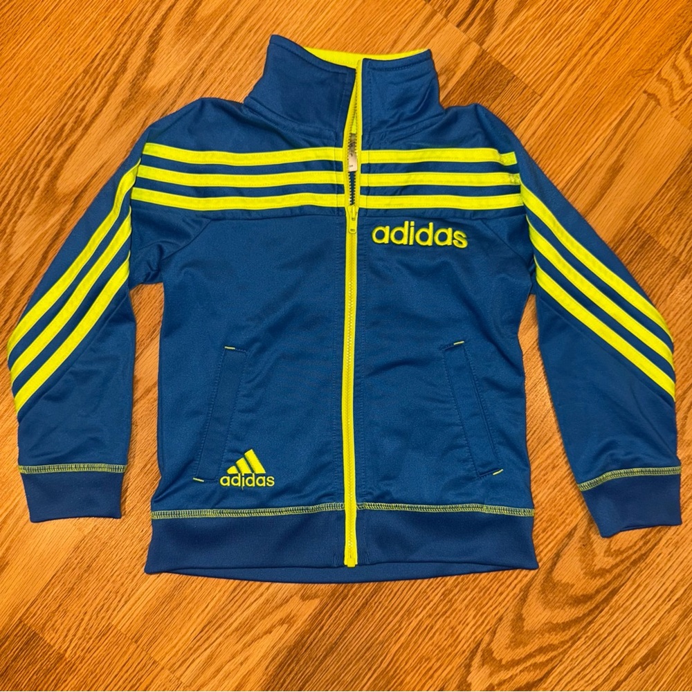 Adidas classic 3 Stripe Track Jacket in Royal Blue, Neon Green Sz‎ 4t